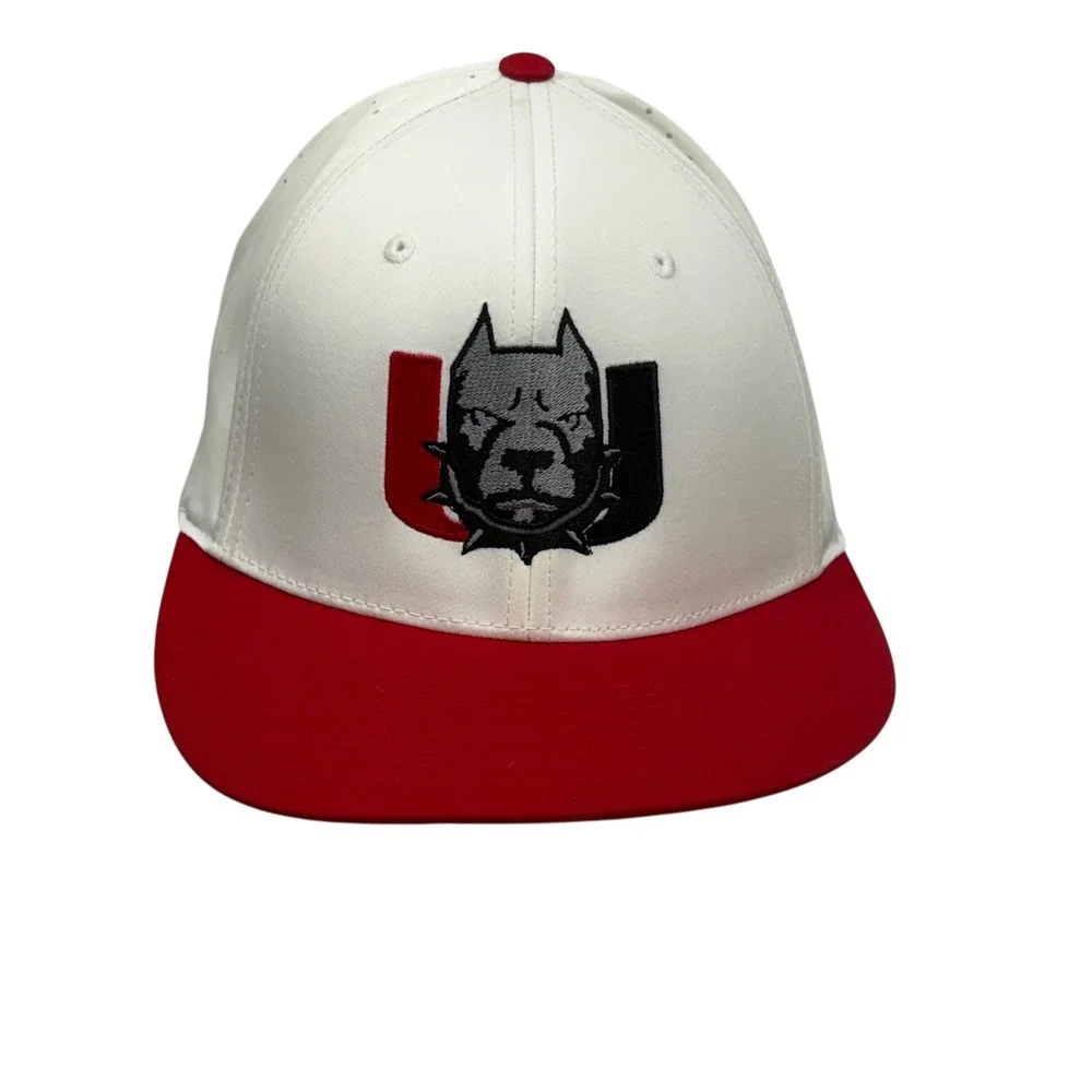 Mens Pitbull Graphic Snapback Hat White Red Black Flat Brim Adjustable Cap